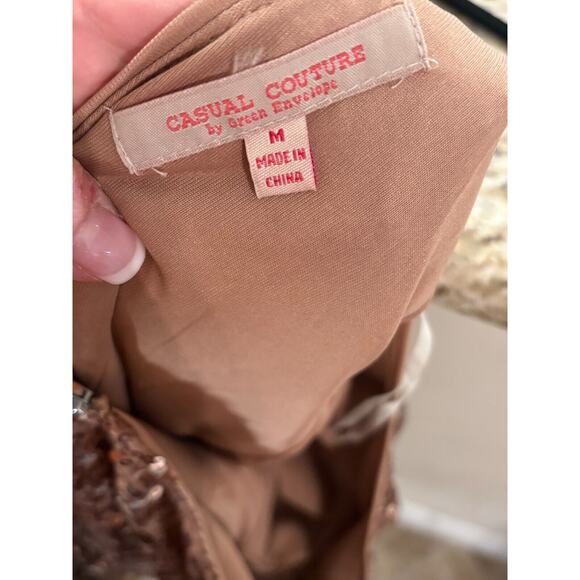 Casual Couture by Green Envelope Gold Sequin Peplum Blouse Medium 4-6 - Picture 3 of 5